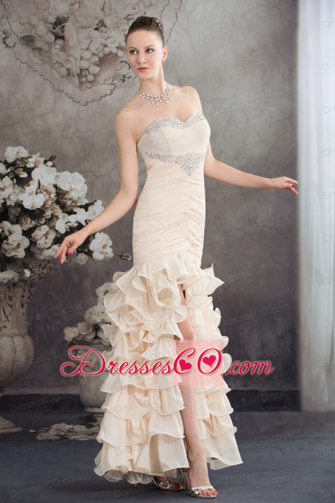 Beading Mermaid Ankle-length Champagne Prom Dress