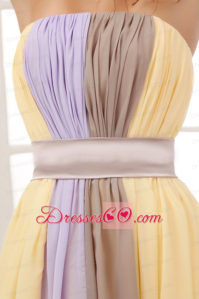 Ruching Strapless Multi-color long Elegant Prom Dress