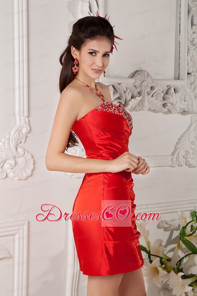 Low Price Red Column Cocktail Dress Beading Mini-length