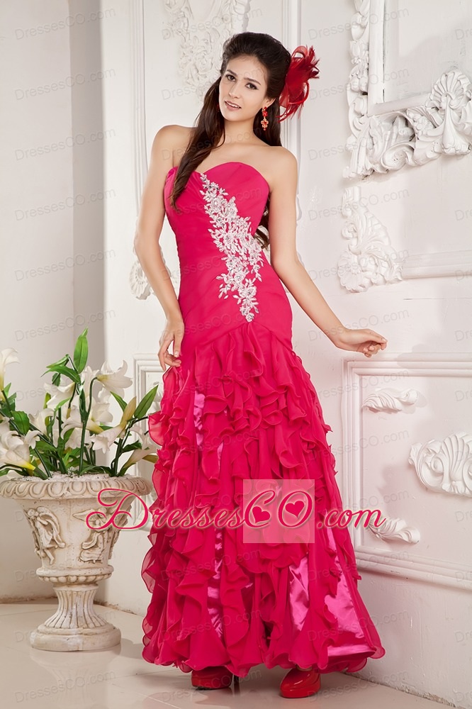 Cheap Hot Pink Empire Prom / Evening Dress Chiffon Appliques Ankle-length