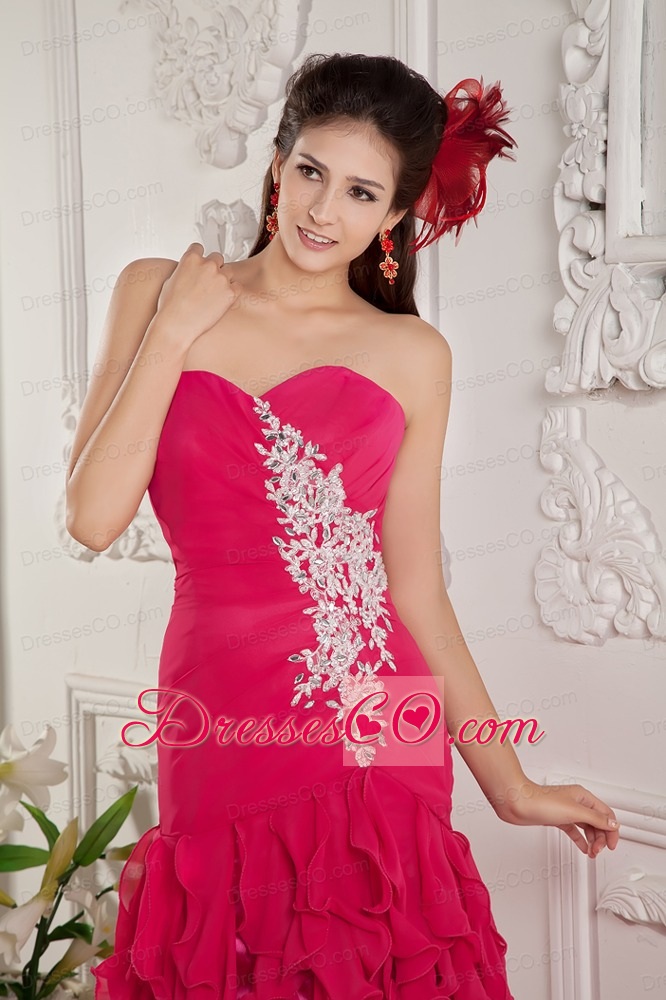Cheap Hot Pink Empire Prom / Evening Dress Chiffon Appliques Ankle-length