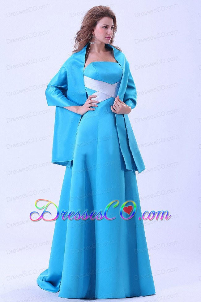 Blue Mother Of The Bride Dress With Brush Train Satin A-line