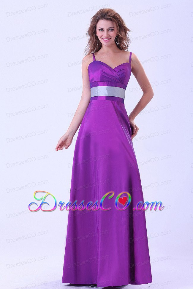 Purple Mother Of The Bride Dress With Belt Spaghetti Straps Long
