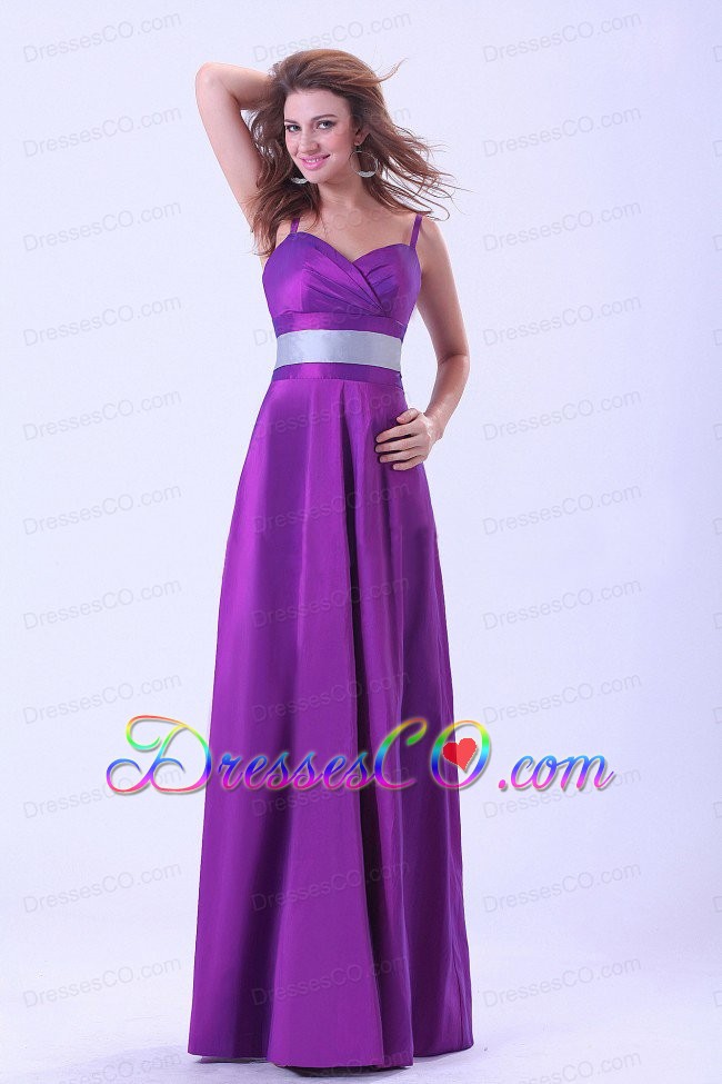 Purple Mother Of The Bride Dress With Belt Spaghetti Straps Long