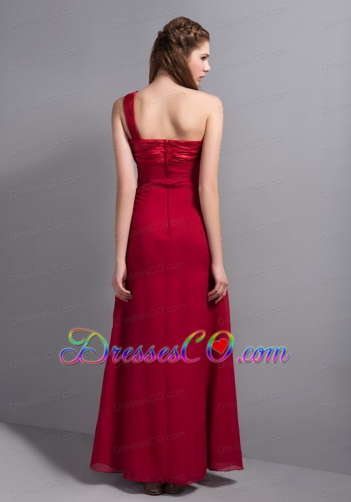 Customize Wine Red One Shoulder Long Bridesmaid Dress