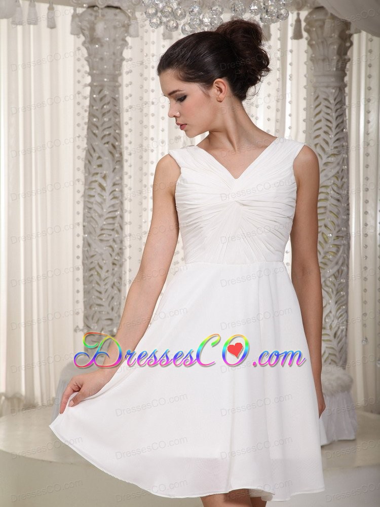 White Empire V-neck Mini-length Chiffon Prom Dress