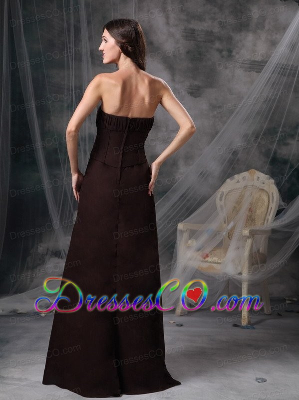 Brown Column Strapless Long Satin Ruched Mother Of Brides Dress