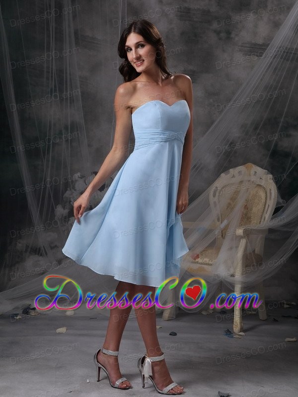 Custom Made Baby Blue Empire Bridesmaid Dress Chiffon Ruche Knee-length