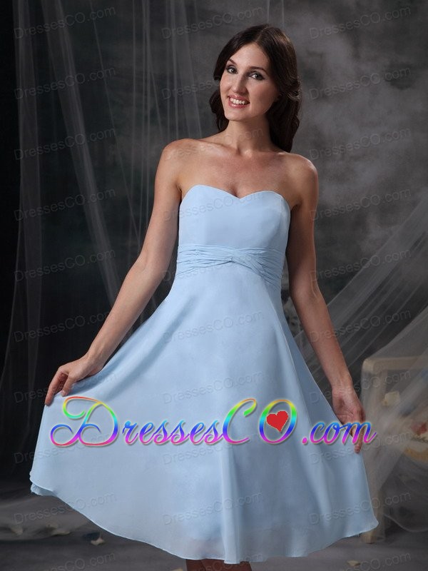 Custom Made Baby Blue Empire Bridesmaid Dress Chiffon Ruche Knee-length