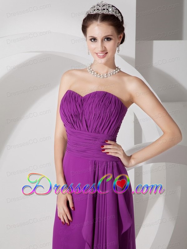Purple Empire Long Chiffon Ruched Bridesmaid Dress