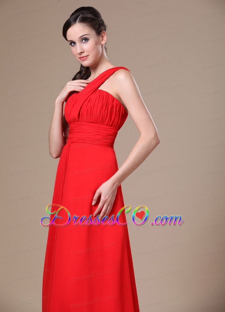 One Shoulder For BridesmaidDress With Ruched Chiffon and Brush Train