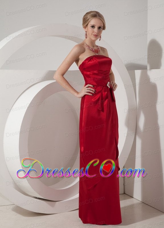 Wine Red Elegant Bridesmaid Dress Column Strapless Satin Beading