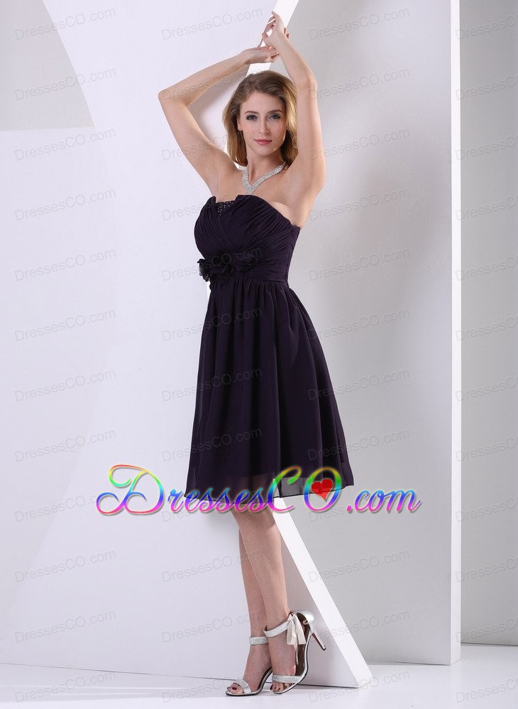 Chiffon Hand Made Flower And Ruched Bridesmaid Dress A-line Knee-length