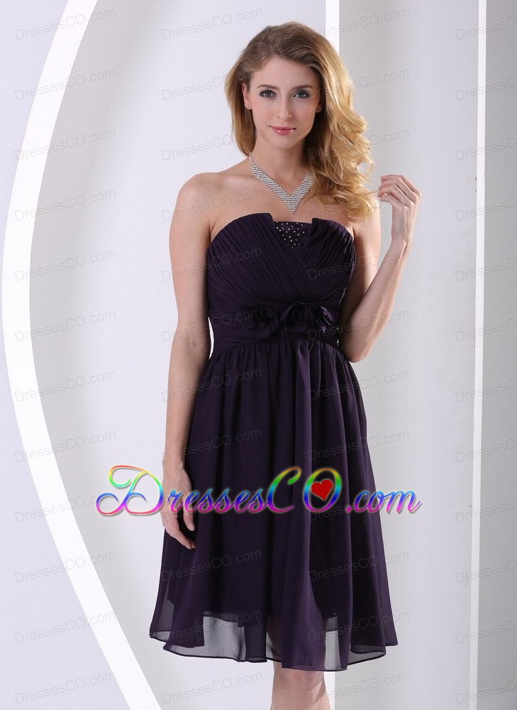 Chiffon Hand Made Flower And Ruched Bridesmaid Dress A-line Knee-length