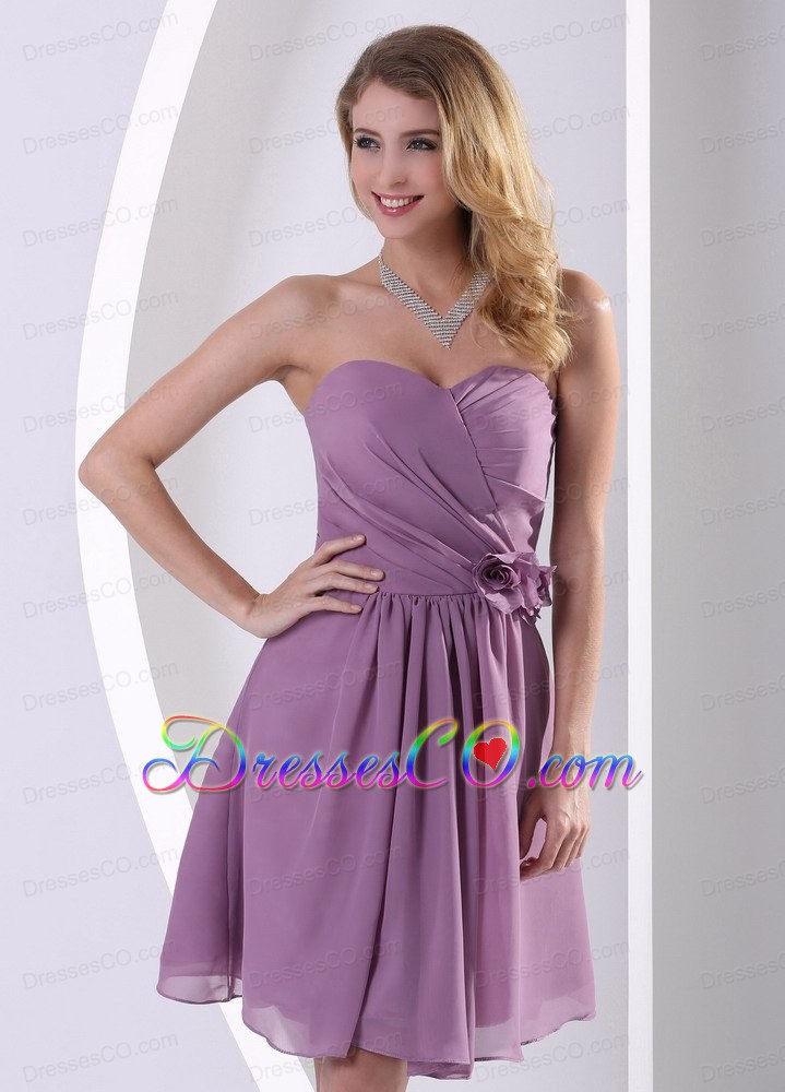 Customize Hand Made Flower and Ruched Bridesmaid Dress Purple Chiffon