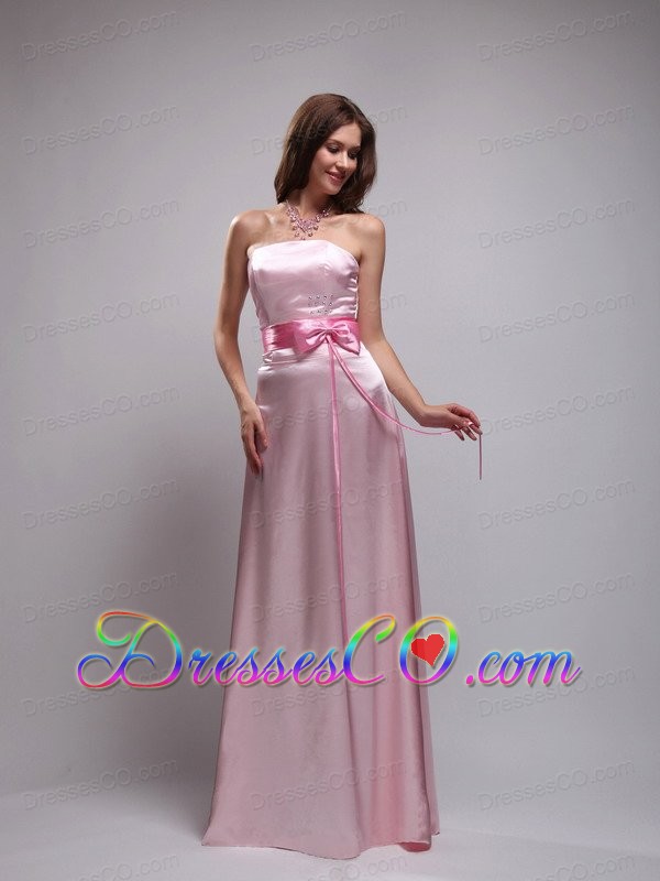 Baby Pink Empire Strapless Long Taffeta Beading And Bowknot Prom Dress