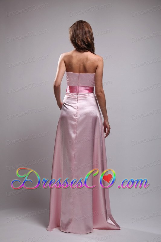 Baby Pink Empire Strapless Long Taffeta Beading And Bowknot Prom Dress