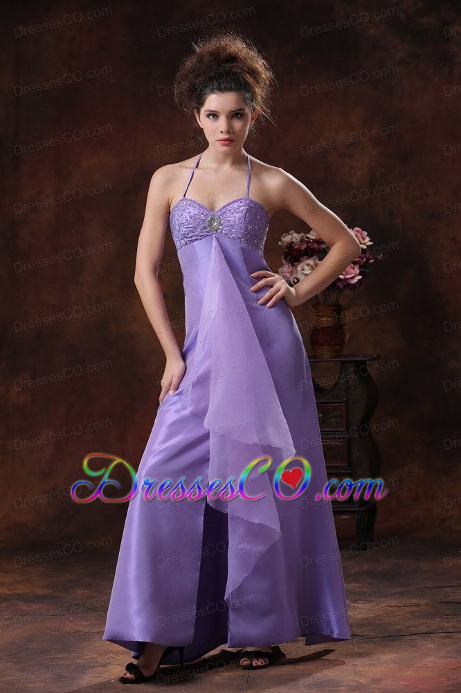 Halter Beading Chiffon Empire Lilac Formal Evening Prom Dress