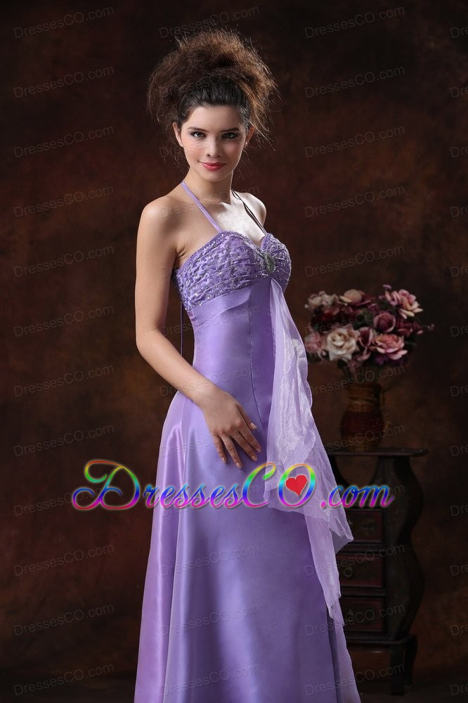 Halter Beading Chiffon Empire Lilac Formal Evening Prom Dress