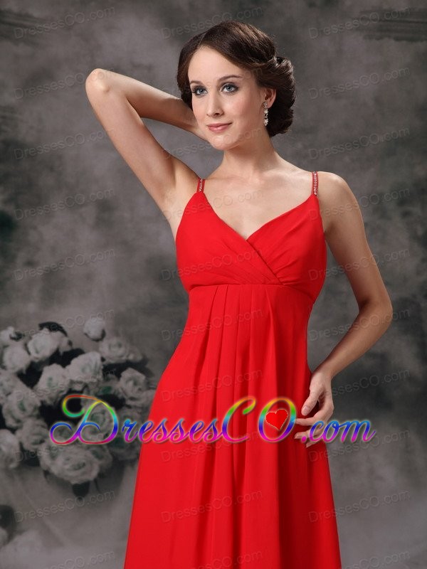 Cute Red Empire Straps Cheap Bridesmaid Dress Chiffon Long