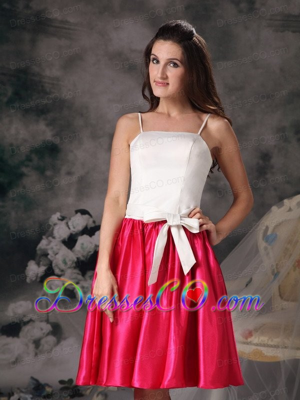 White And Hot Pink A-line Straps Mini-length Taffeta Bow Prom Dress