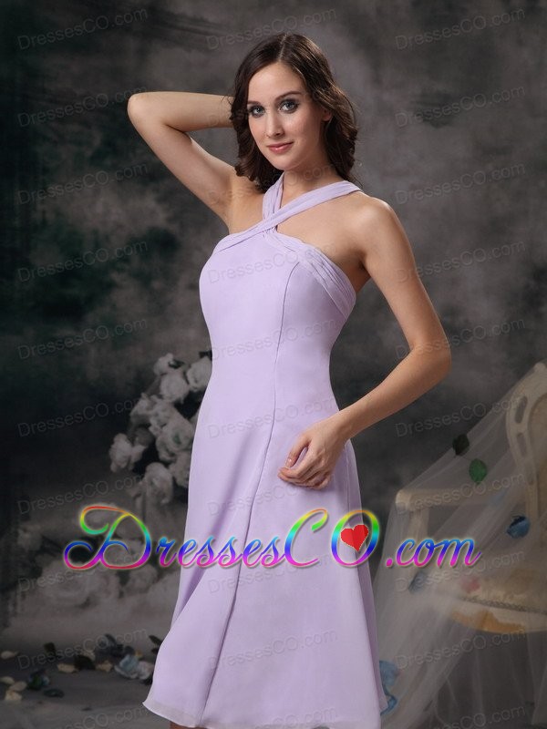 Simple Lilac Empire V-neck Prom / Homecoming Dress Chiffon Knee-length