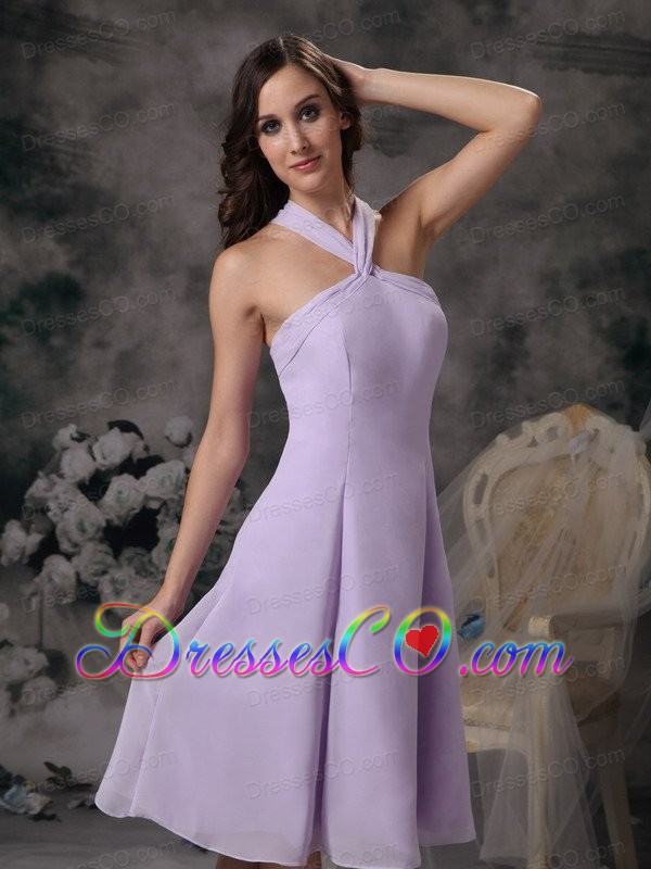 Simple Lilac Empire V-neck Prom / Homecoming Dress Chiffon Knee-length