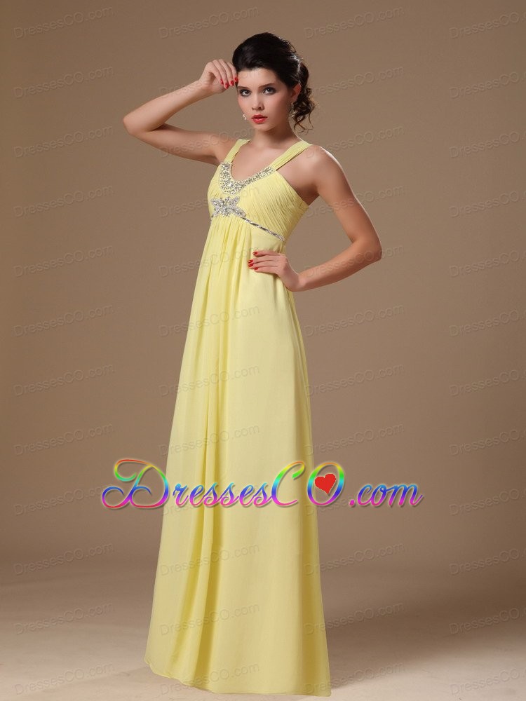 Light Yellow Straps Empire Beaded Chiffon Hottest Plus Size Prom Dress