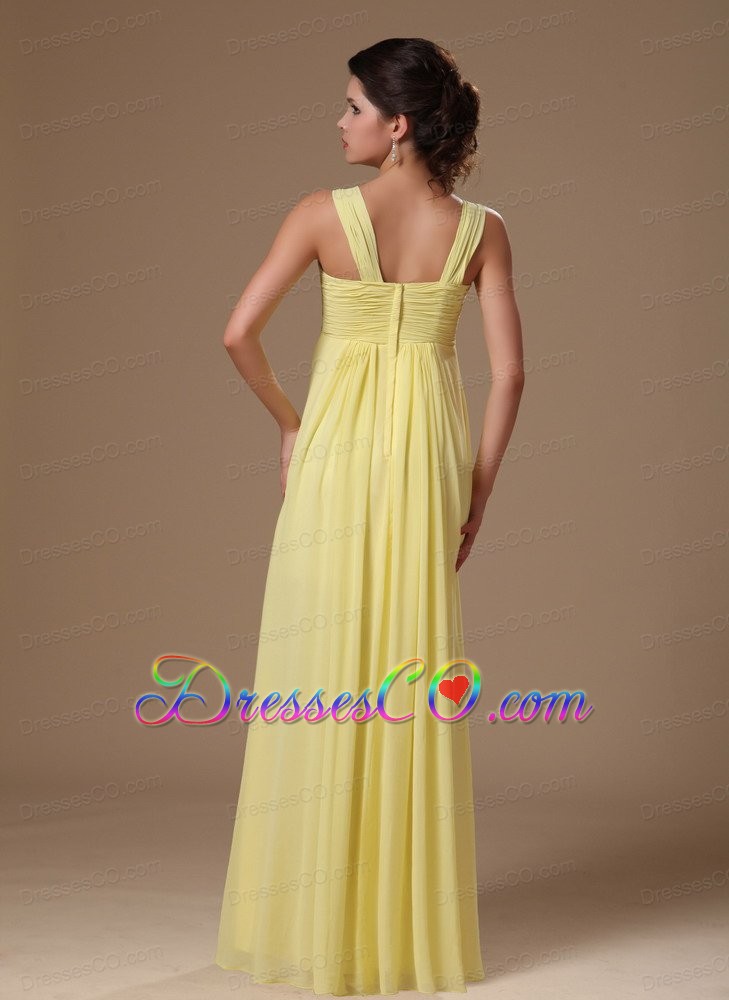 Light Yellow Straps Empire Beaded Chiffon Hottest Plus Size Prom Dress