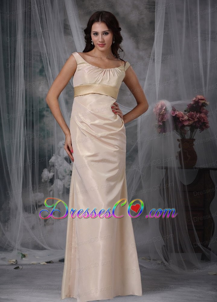 Champagne Column Off The Shoulder Long Satin Prom / Evening Dress