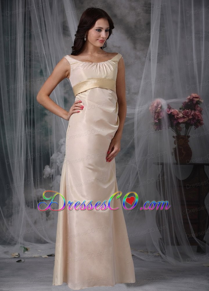 Champagne Column Off The Shoulder Long Satin Prom / Evening Dress