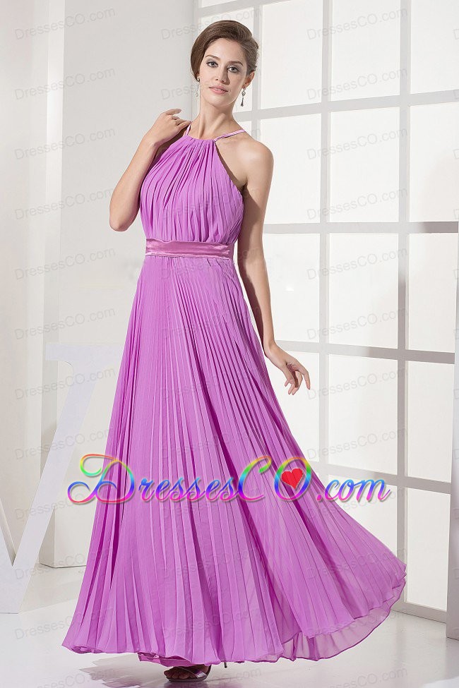 Straps and Lavender For Prom Dress With Pleated Over Skirt