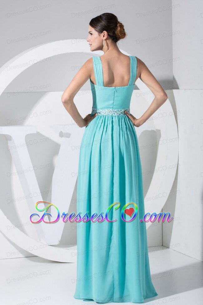 Beading Decorate Waist Aqua Blue Empire Prom Dress For Formal Evening