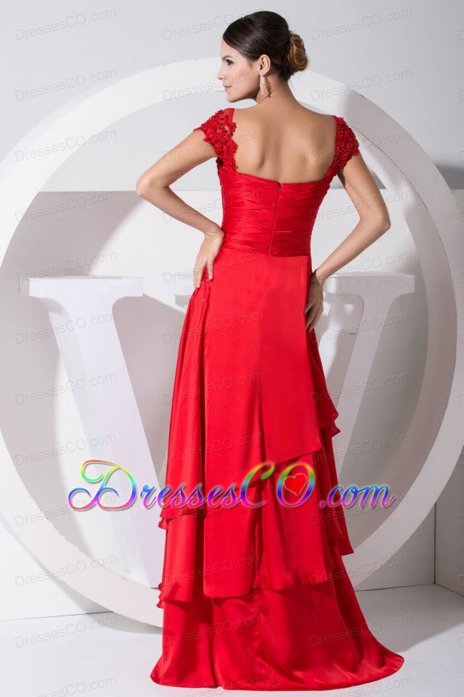 Beading and Ruched Decorate Bodice Red Column Brush Train Prom Dress For 2013