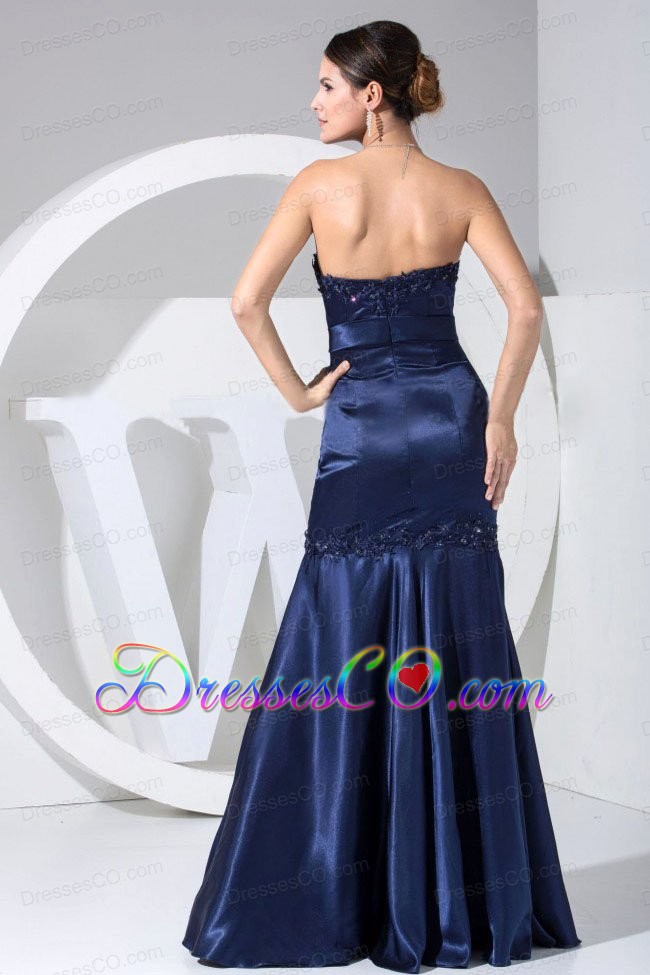 Appliques With Beading Decorate Bodice Navy Blue Long Strapless Prom Dress 2013