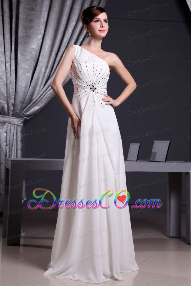 White One Shoulder Beading For Prom Dress Long Chiffon