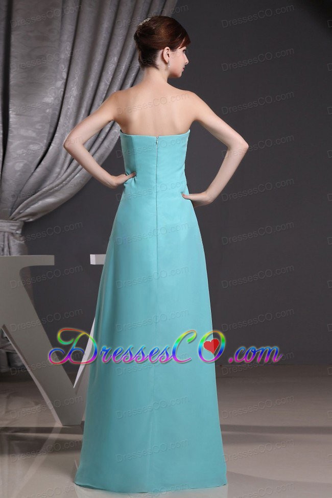 Turquoise Beading Strapless and Brush Train for Prom Dress
