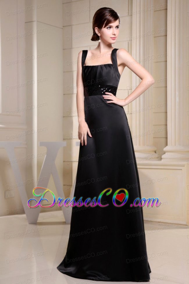 Straps Black Prom Dress With Belt A-line Long