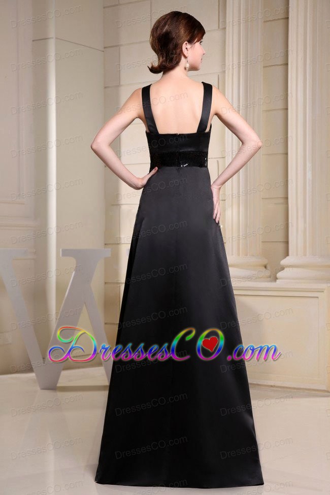 Straps Black Prom Dress With Belt A-line Long