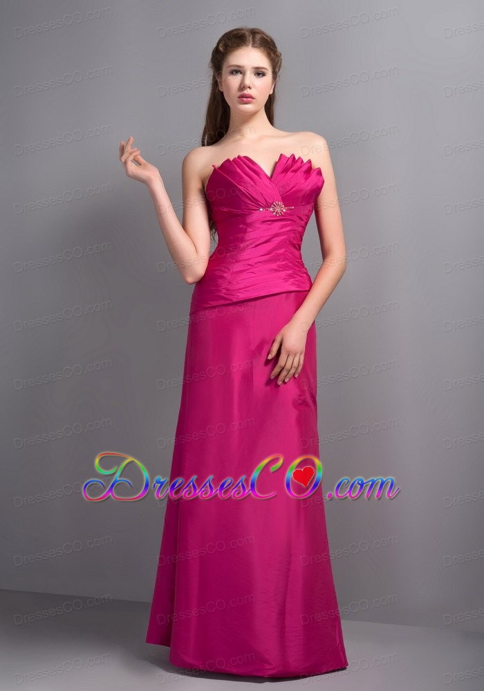 Elegant Hot Pink V-neck Prom Dress with Beading