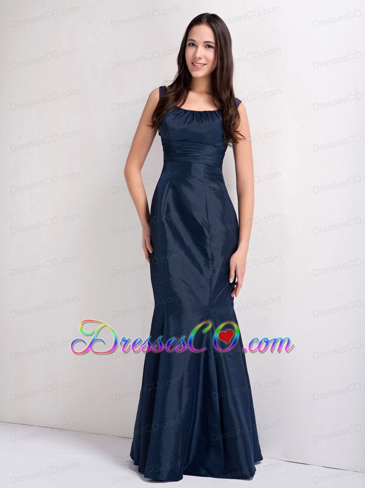 Beautiful Navy Blue Mermaid Scoop Bridesmaid Dress Floor-legnth Taffeta