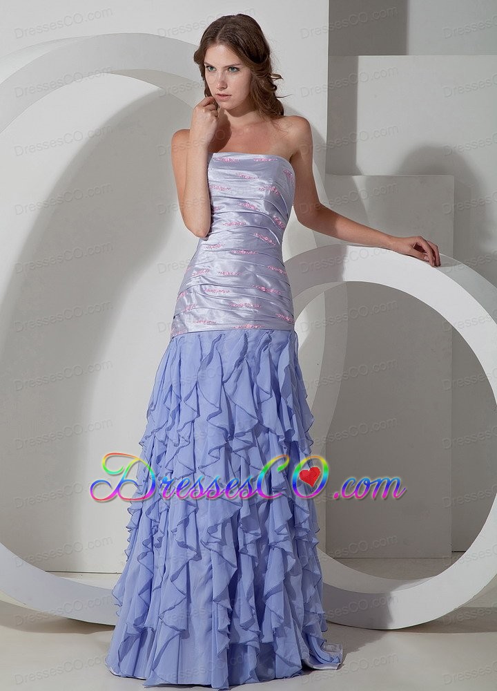 Discount Lilac Column Strapless Beading Prom Dress Long Chiffon