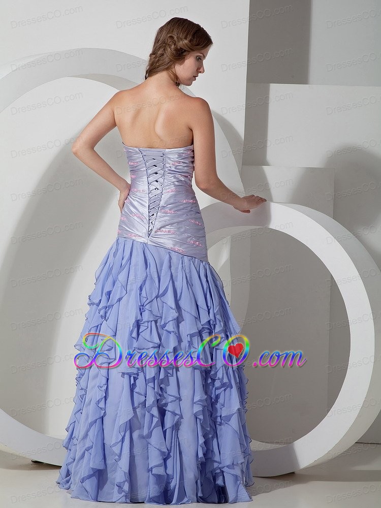 Discount Lilac Column Strapless Beading Prom Dress Long Chiffon