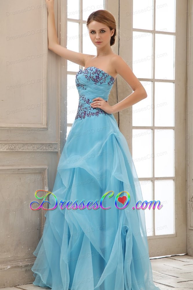 Appliques For Aqua Blue Prom Dress With Custom Made