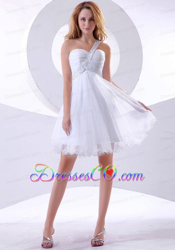 Beading Decorate One Shoulder Organza Knee-length Prom Dress
