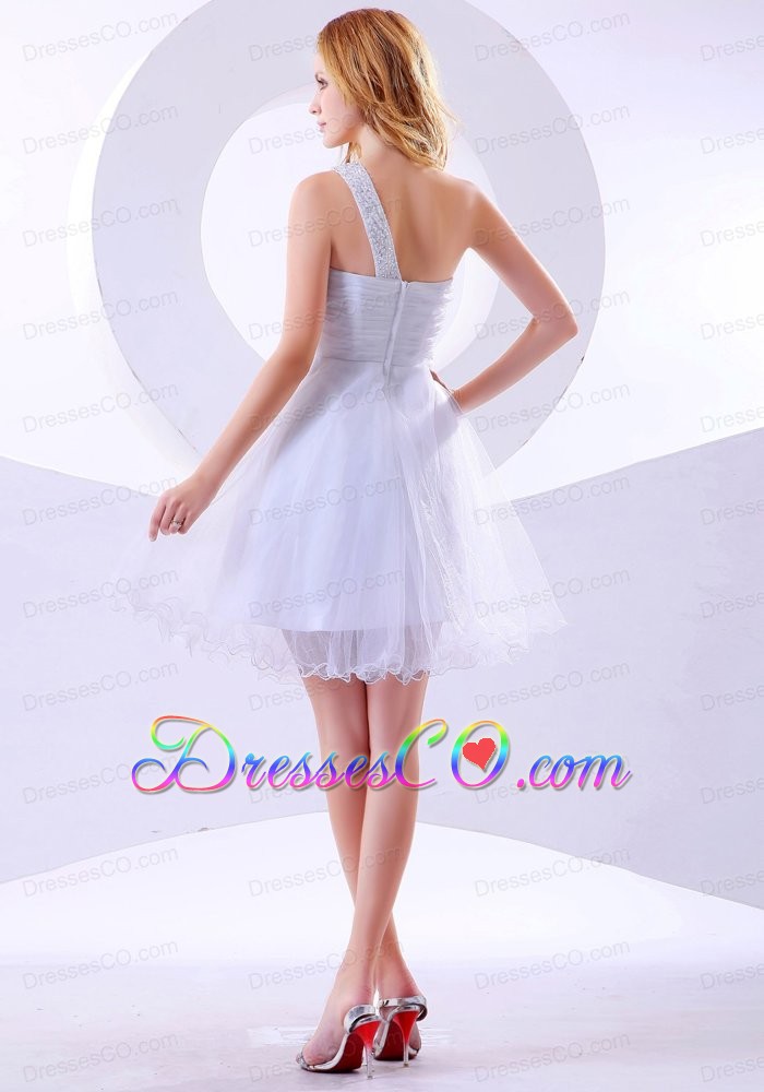 Beading Decorate One Shoulder Organza Knee-length Prom Dress