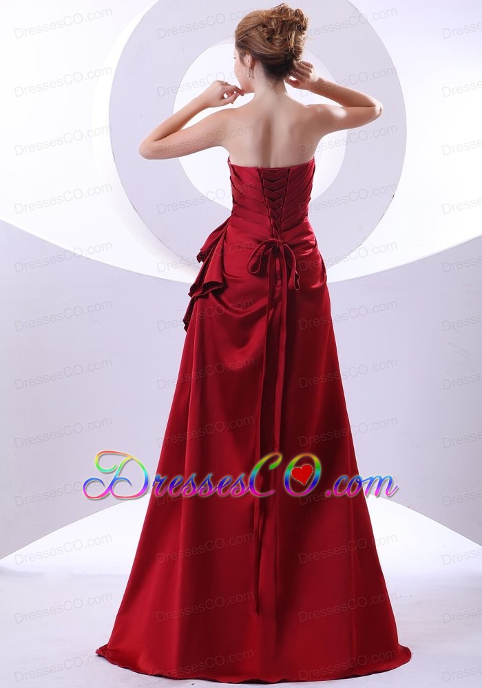 Beading Decorate Bodice Wine Red Taffeta A-line Neckline Long Prom Dress