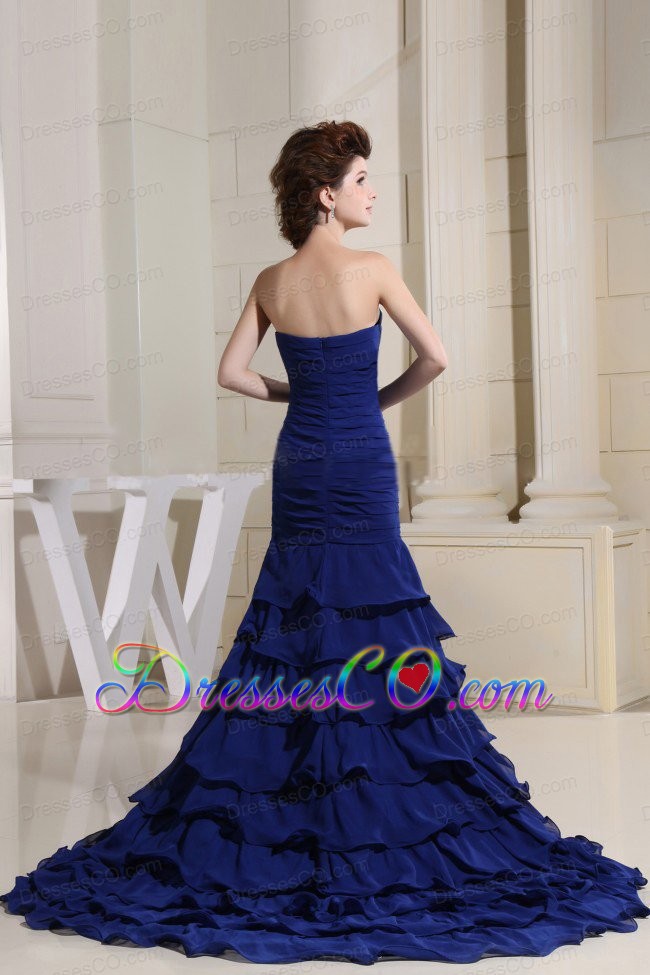 Blue and Ruched Bodice For Prom Dress With Ruffled Layers