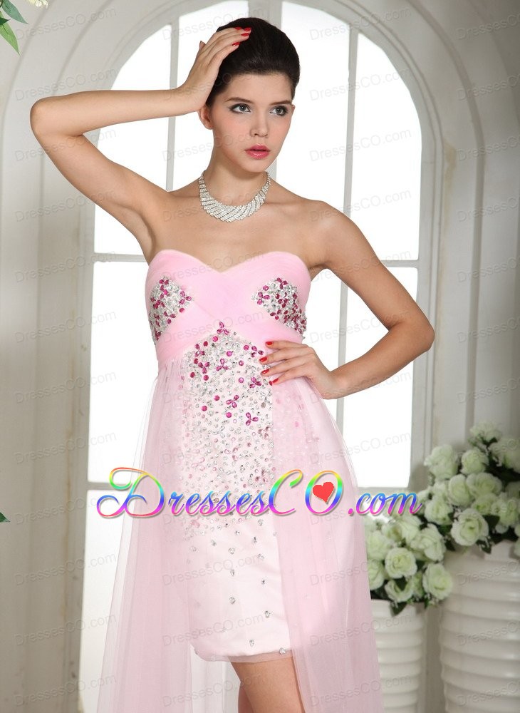 Baby Pink Beaded Over Bodice High-low Prom Dress For Custom Made