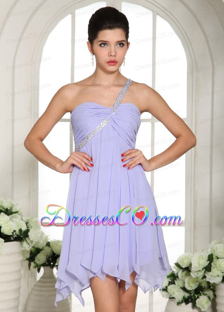 Lilac Beaded Decorate One Shoulder Mini-length Chiffon Homecoming / Cocktail Dress